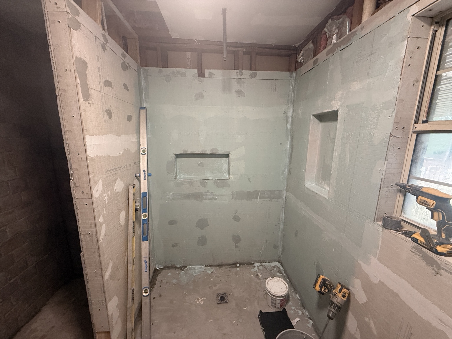 Bathroom shower remodeling in progress